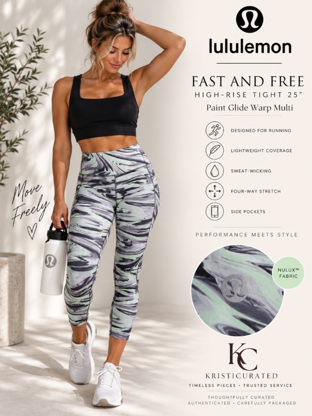 Lululemon Fast and Free HR Tight 25 Paint Glide Warp Multi 2 NWT